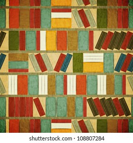 Vintage Seamless Book Background - Bookcase Vector Background - Grunge Style