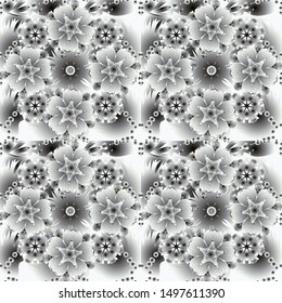 Vintage seamless border  for design template on a gray background. Seamless pattern in Eastern style with floral silvern elements. Vector sketch 