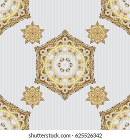 Vintage seamless border and grid for design template on a gray background. Seamless pattern in Eastern style with floral golden elements. Vector sketch for cards, thank you message, printing.