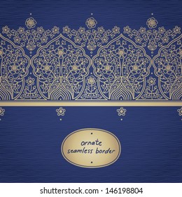 Vintage seamless border with lacy ornament. You can place your text in the empty frame. It can be used for decorating of invitations, greeting cards, decoration for bags.