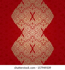 Vintage seamless border with lacy ornament. Brocade background. You can place your text in the empty place. It can be used for decorating of invitations, greeting cards, decoration for bags.