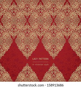Vintage seamless border with lacy ornament. Brocade background. You can place your text in the empty place. It can be used for decorating of invitations, greeting cards, decoration for bags.
