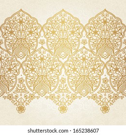 Vintage seamless border with lacy ornament. Light golden pattern.You can place your text in the empty frame. It can be used for decorating of wedding invitations, greeting cards, decoration for bags.