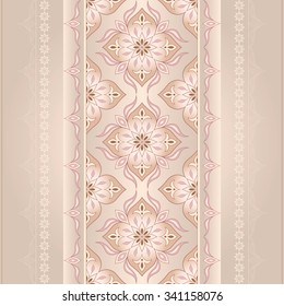 Antiguas borde sin fisuras en beige claro.  Elemento ornamentado para el diseño. Patrón de encaje ornamental para invitaciones de boda y tarjetas de felicitación. Decoración floral tradicional.