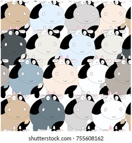 Vintage seamless cute cow buffalo blue grey pastel baby cartoon background pattern vector hand draw doodle comic art illustration