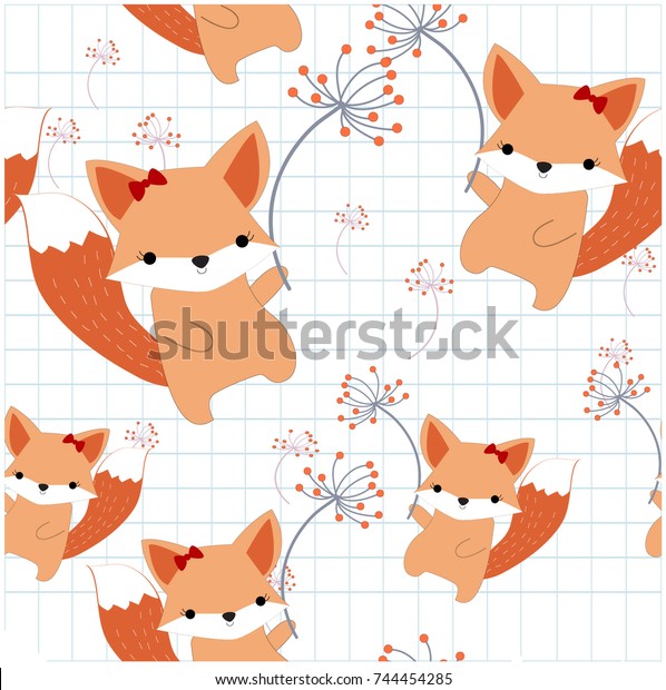 Vintage Seamless Cute Foxy Baby Fox 库存矢量图 免版税