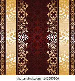Vintage seamless damask background with ribbons. Can be used as a card