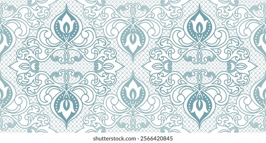 Vintage seamless damask pattern. Hand drawn floral background in turkish style. Wallpaper in Victorian style. Vector illustration