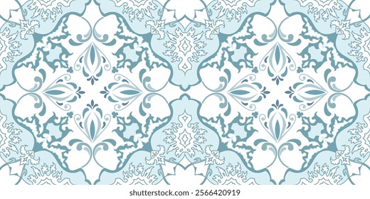 Vintage seamless damask pattern. Hand drawn floral background in turkish style. Wallpaper in Victorian style. Vector illustration