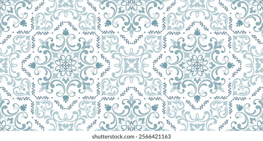 Vintage seamless damask pattern. Hand drawn floral background in turkish style. Wallpaper in Victorian style. Vector illustration