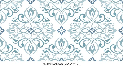 Vintage seamless damask pattern. Hand drawn floral background in turkish style. Wallpaper in Victorian style. Vector illustration