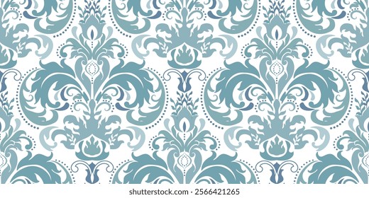 Vintage seamless damask pattern. Hand drawn floral background in turkish style. Wallpaper in Victorian style. Vector illustration