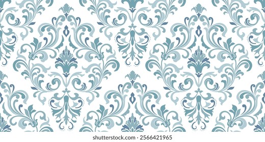 Vintage seamless damask pattern. Hand drawn floral background in turkish style. Wallpaper in Victorian style. Vector illustration