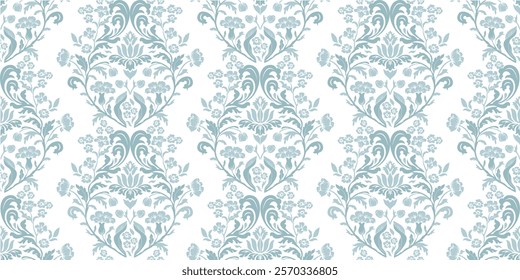 Vintage seamless damask pattern. Hand drawn floral background in turkish style. Wallpaper in Victorian style. Vector illustration