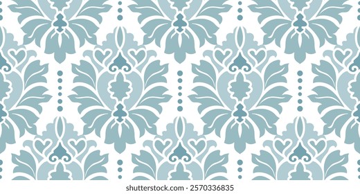 Vintage seamless damask pattern. Hand drawn floral background in turkish style. Wallpaper in Victorian style. Vector illustration