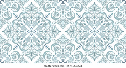 Vintage seamless damask pattern. Hand drawn floral background in turkish style. Wallpaper in Victorian style. Vector illustration