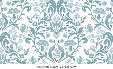 Vintage seamless damask pattern. Hand drawn floral background in turkish style. Wallpaper in Victorian style. Vector illustration