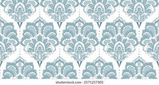 Vintage seamless damask pattern. Hand drawn floral background in turkish style. Wallpaper in Victorian style. Vector illustration