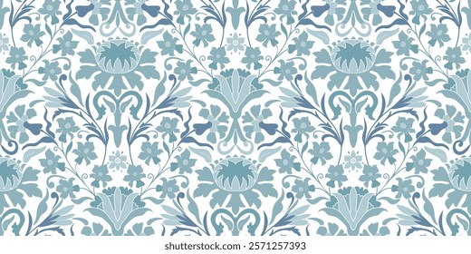 Vintage seamless damask pattern. Hand drawn floral background in turkish style. Wallpaper in Victorian style. Vector illustration