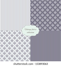 Vintage seamless damask and striped pattern set. Can be used can be used for printing on fabric, wallpaper, wrapping paper, greeting cards, scrapbooking. 