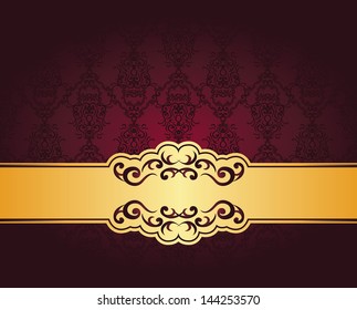 Vintage seamless damask wallpaper with a ribbon and frame. Stylish design. Wedding invitation