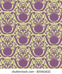 Vintage seamless decorative floral background in purple and green
