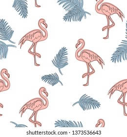 Vintage seamless flamingo pattern vector illustration