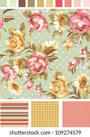 Vintage Seamless floral background, vector peony pattern. Use to create fabric projects or design elements for scrap booking, greeting cards, textiles. Elegance illustration.