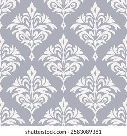 Vintage seamless floral damask pattern with ornate geometric elements and retro textile design. Vector illustration.