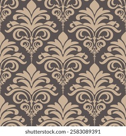 Vintage seamless floral damask pattern with ornate geometric elements and retro textile design. Vector illustration.