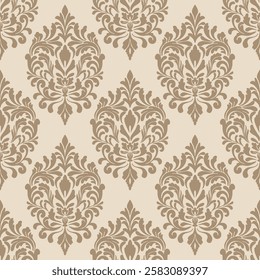 Vintage seamless floral damask pattern with ornate geometric elements and retro textile design. Vector illustration.