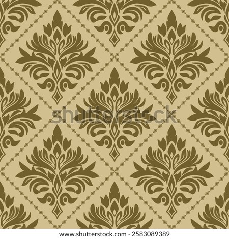 Vintage seamless floral damask pattern with ornate geometric elements and retro textile design. Vector illustration.