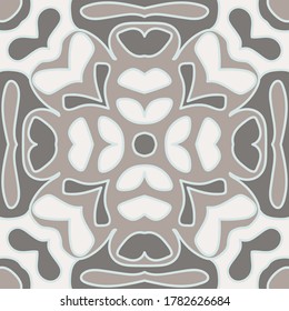 Vintage seamless floral ornamental tile pattern. Lovely old ornament with lines outline. Floral motifs naive seamless pattern. Mosaic tile print. Geometric shapes organic design.