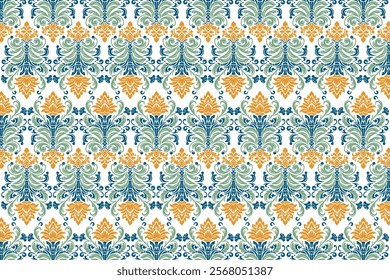 vintage seamless floral pattern with abstract botanical motifs and ethnic ikat textures for fashion, fabric, textile, and wallpaper designs