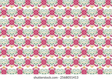 vintage seamless floral pattern with abstract botanical elements and ethnic ikat designs for textile, fabric, wallpaper, and fashion collections