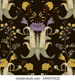 Vintage seamless floral pattern. Art nouveau floral wallpaper. Vector print. Seamless renaissance wallpaper. Damask background. Victorian backdrop with big flowers