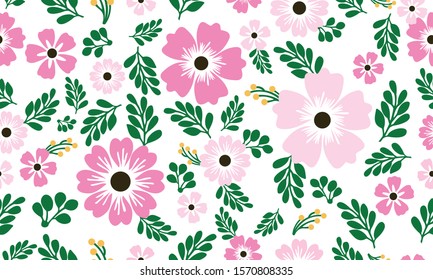 Vintage seamless floral pattern background, abstract leaf flower.