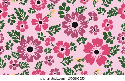 Vintage seamless floral pattern background, abstract leaf flower.