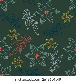 Vintage seamless floral pattern background, abstract leaf flower.