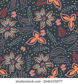 Vintage seamless floral pattern background, abstract leaf flower.