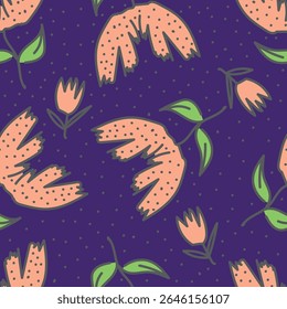 Vintage seamless floral pattern background, abstract leaf flower.