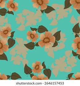 Vintage seamless floral pattern background, abstract leaf flower.