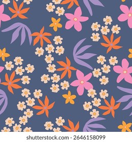 Vintage seamless floral pattern background, abstract leaf flower.