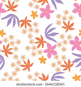 Vintage seamless floral pattern background, abstract leaf flower.
