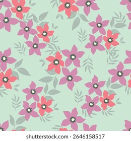 Vintage seamless floral pattern background, abstract leaf flower.
