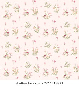 Vintage seamless floral pattern. Floral background with small tiny flowers on a pink light background. Ditsy style. Flower seamless pattern for  fashion, texture, fabric, wallpaper, fashion prints. 