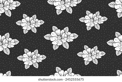 Vintage seamless floral pattern black white decorative ornamental texture design retro style textile print