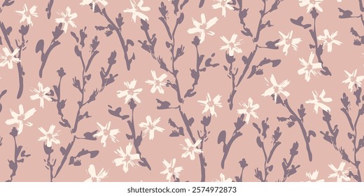 Vintage seamless floral pattern of cherry blossom in retro style. Vector seamless Japanese pattern of sakura flowers.