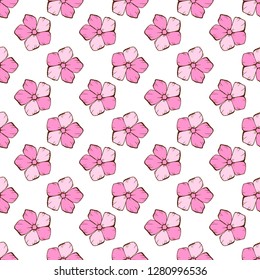 Vintage seamless floral pattern. Cute simple style flowers on a white. Abstract hand drawn vector background
