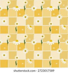 Vintage seamless floral pattern design featuring a cute vector illustration of spring flowers and summer nature leaves for textile wallpaper and garden ornament decoration